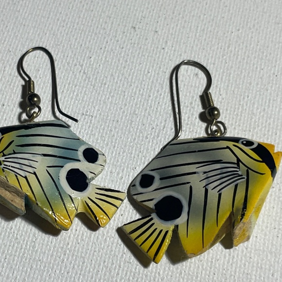 Earrings Vintage Colorful Tropical Fish Wooden-flawed - Picture 3 of 4